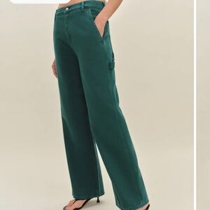 Reformation Diego Mid Rise Baggy Utility Jeans Green - Size 26